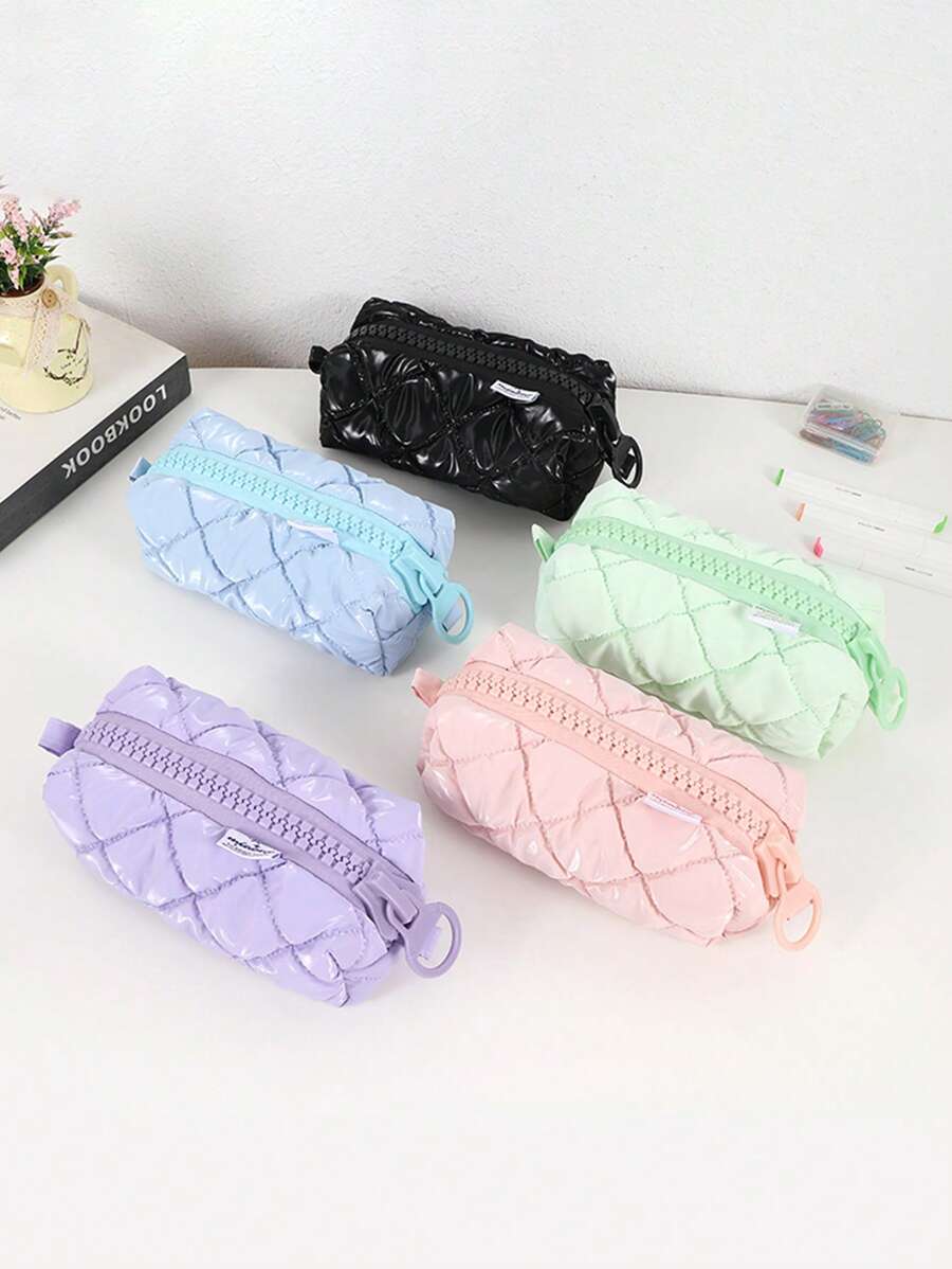 1 Creative Candy-Colored Plaid Pencil Case, Tabletop Organizer Pouch, Large-Capacity Zippered Portable School Supplies, Back-To-School Gifts For Friends