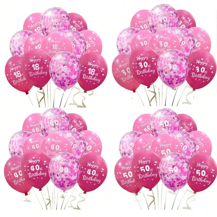 12/24 Pieces Of 12 Inch Birthday Party Balloons, Anniversary Party Decoration, Rose Red Pink Themed Party Balloons, Birthday Party Supplies, Indoor And Outdoor Decoration