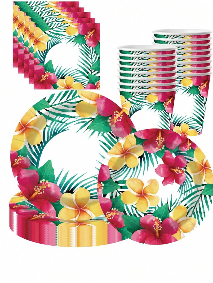 10 Stücke Hawaii Luau ovale Pappteller, Einweg Aloha Blumen Party Dekoration, Sommer Servierteller Tafelbesteck Zubehör, beliebte tropische Servierplatte, ideal für Strandpartys, Geburtstagsfeiern