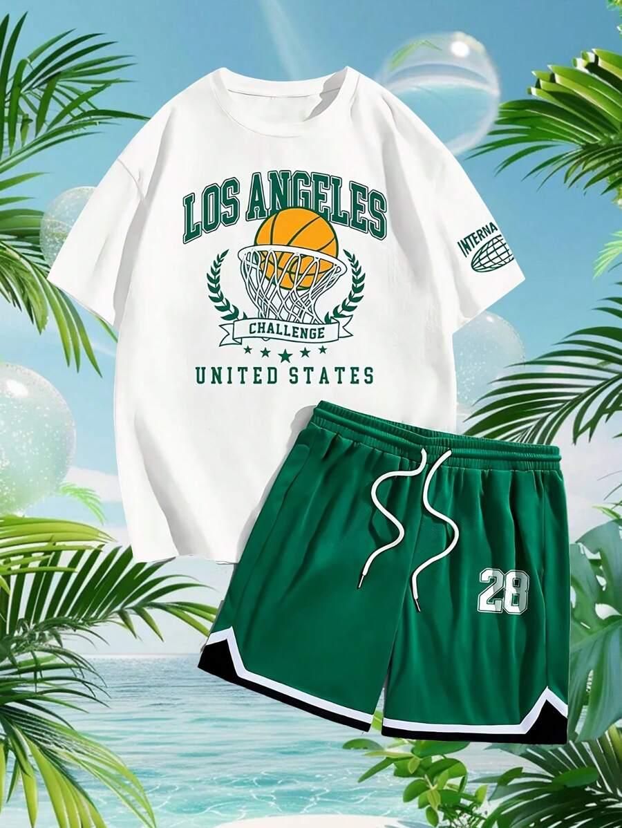 Men's Casual Summer Short Sleeve And Shorts Set, Fashion Sports Suit