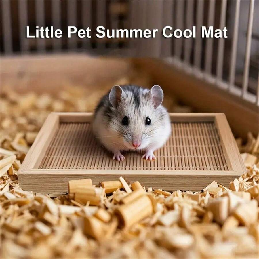 1 Pack Summer Hamster Cooling Pad, Guinea Pig & Teddy Plush Ice Bed, Bamboo Woven Square Small Pet Mat, Soft & Breathable, No-Assembly, For Small Pets