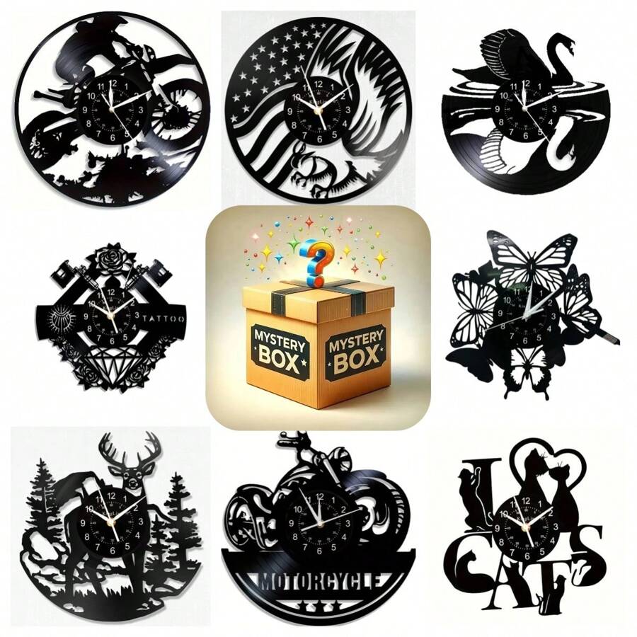 1 pièce Boîte mystère surprise - Horloge murale en disque vinyle mode et créative, convient comme cadeau pour Pâques, anniversaire, Halloween, Saint-Valentin, jouets de fête | Boîte cadeau surprise | Boîte cadeau mystère (pile non incluse)
