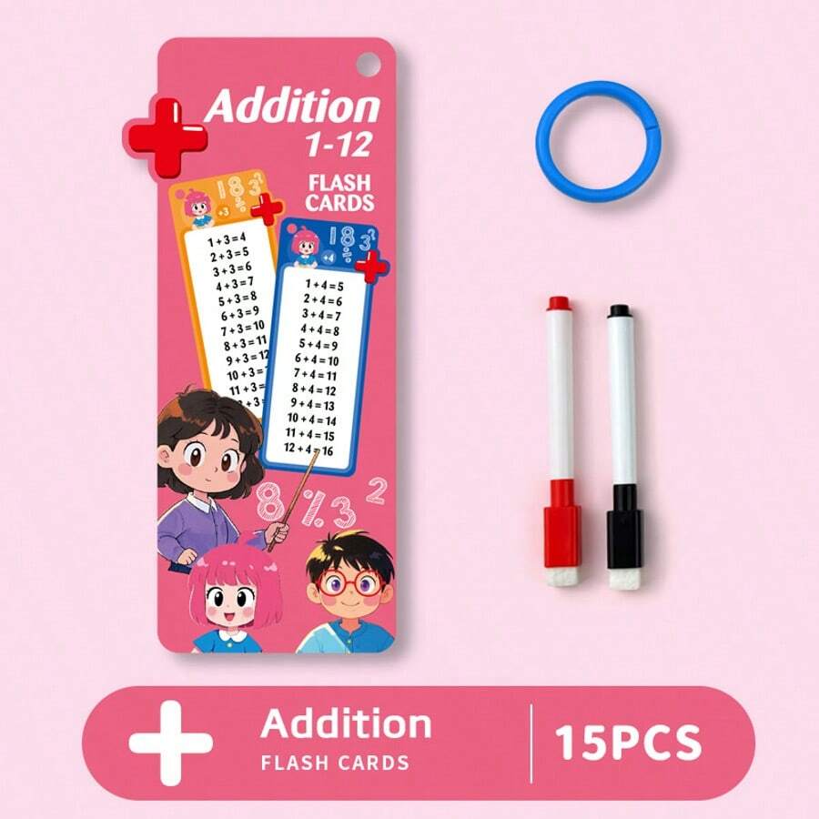 1pc (15 Sheets) Reusable Arithmetic Game Cards With Addition, Subtraction, Multiplication And Division, Interesting Card Game