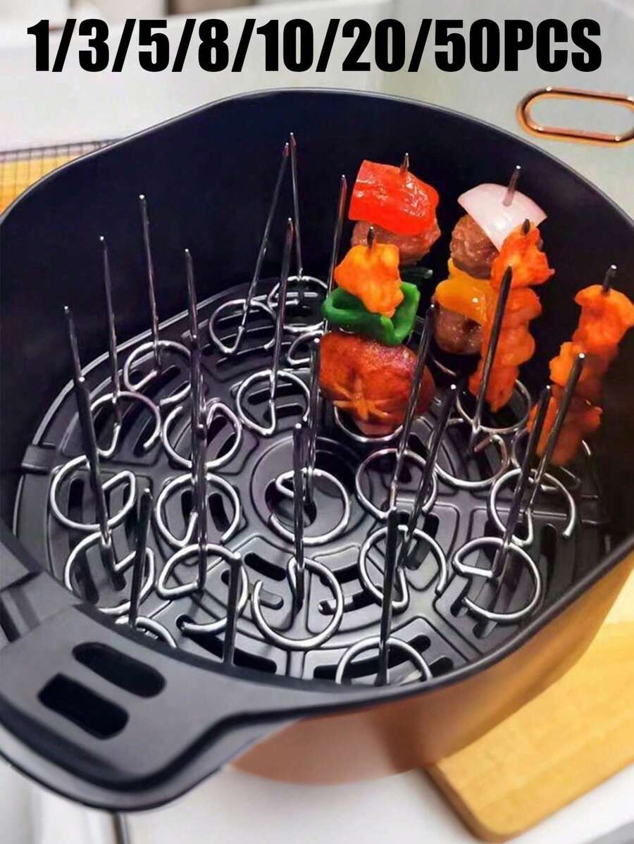 1/3/5/8/10/20/50pcs/Air Fryer Skewers Skewers - Universal Durable BBQ Accessories, Stainless Steel Barbecue Skewers,Vertical Skewers Sticks Reusable Skewers For Chicken Meat Vegetable, Vertical Baking Pins For Oven, BBQ, Kitchen, Party, Easy To Clean, Hiking, Barbecue Tools, Non Electric, Durable Kitchenware