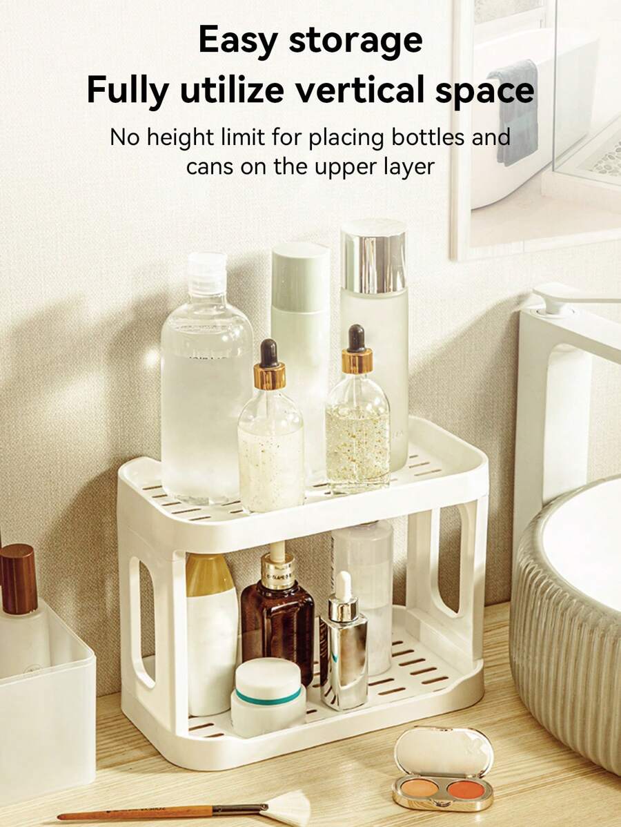 1Pc Multifunctional Display Rack, Double-Layer Desktop Shelf, Rectangle Desktop Organizer, Cup Holder, Shelf Decor Items, Beauty Storage, Flower Display Suitable For Cosmetics, Jewelry, Succulents And Desserts