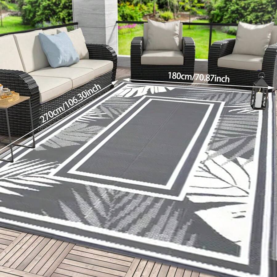 Outdoor Rug,Patio Rug,Reversible Portable Outdoor Plastic Straw Rug,Camping Rugs For Outside RV,Large Waterproof Area Rugs For Patio,Deck,Picnic,Porch,Balcony(6'x 9',White&Gray)