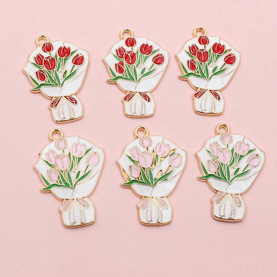10 buc 27x18mm email flori buchet farmece pandantiv pentru coliere cercei bijuterii DIY fabricarea accesorii descoperiri