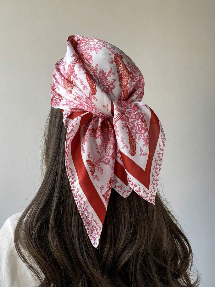 1 pièce Écharpe carrée en faux soie imprimée fine, élégante/vintage, pour femme. Bandana, écharpe de cou, châle, léger et fin, confortable. Idéal pour le port quotidien, les sorties au printemps, en été et en automne, ainsi que pour la fête des mères et la fête des femmes.