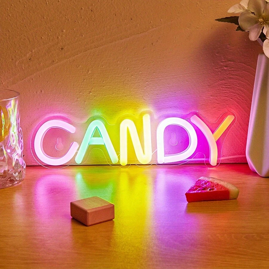 1 pezzo Insegna al neon a LED a forma di caramella per decorazione da parete e tavolo, luci al neon alimentate a USB, per camera da letto, stanza dei bambini, bar, matrimonio, festa