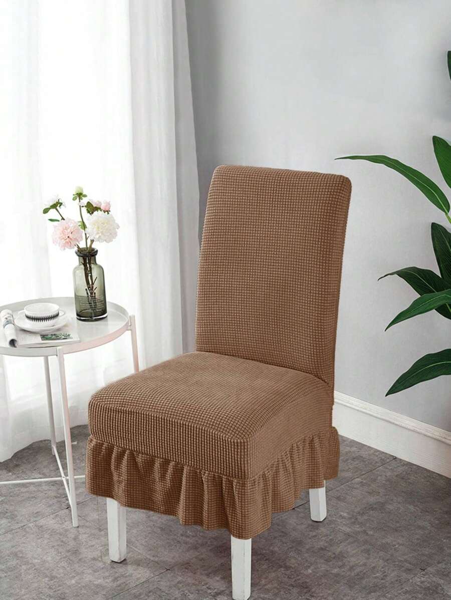 1/4pcs Solid Color Chenille Chair Cover With Ruffled Skirt