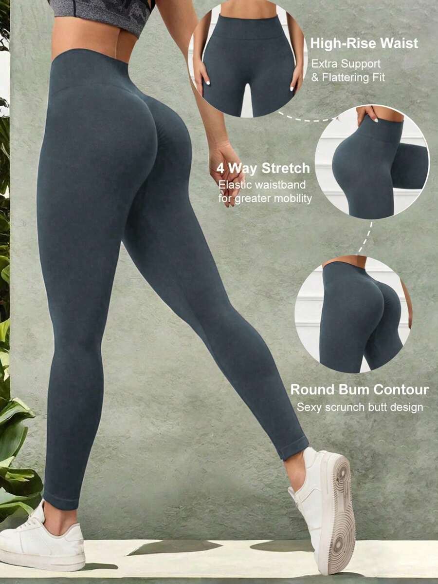 1 Stück nahtlose Yogahose mit hoher Taille in Unifarbe, Damen Gym Sport Laufhose, geeignet für Outdoor-Sport, Yoga, Training