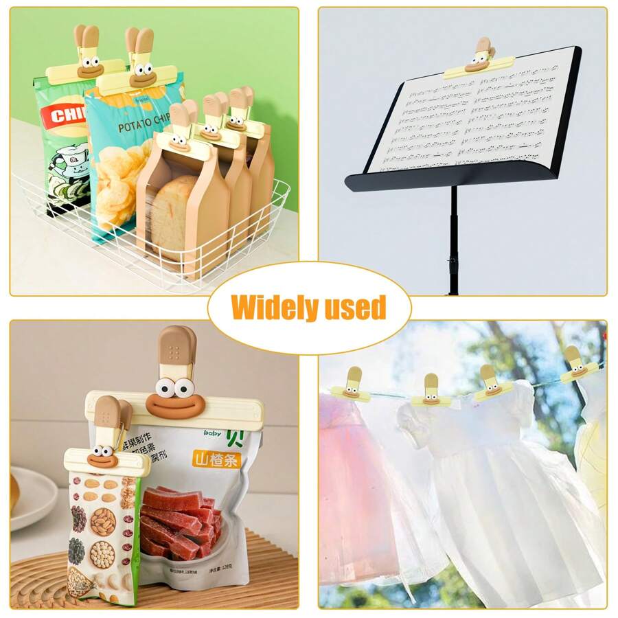 Cartoon Fresh And Simple Potato Chip Bag Clip - Heavy Duty Plastic Food Storage Sealer, Bread Food Bag Clip, Strong Sealing Snack Bag Sealer, Fresh Bag Tea Sealing Artifact Plastic Clip, Convenient Tea Snack Sealing Clip, Suitable For Kitchen And Restaurant Sealing Clip