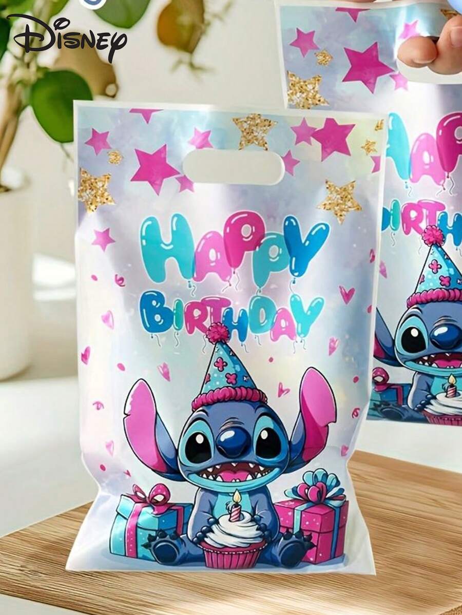 Disney 20 piezas Bolsas de regalo de plástico con diseño de Lilo y Stitch de Disney, en azul Stitch y rosa Angel, para decoración de fiesta de cumpleaños