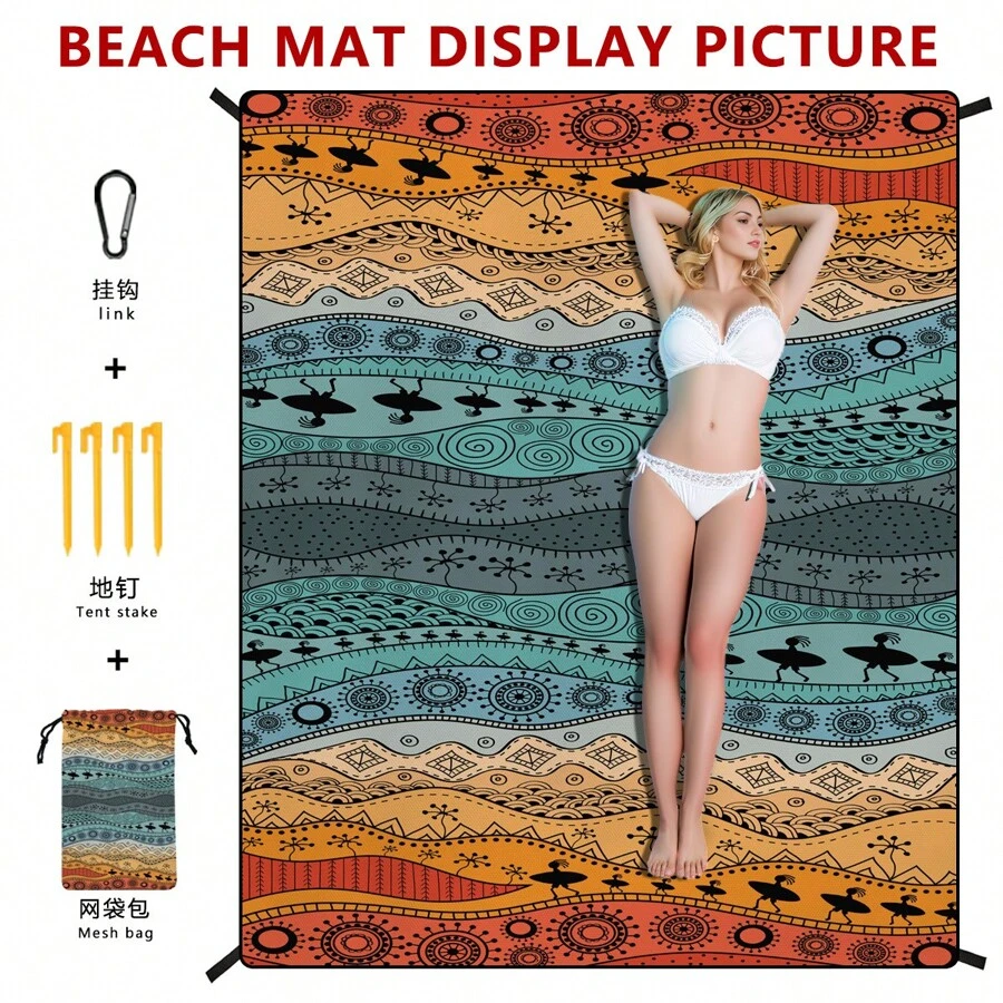 Alfombra de playa bohemia, de secado rápido, impermeable y a prueba de humedad, esterilla para picnic al aire libre, manta de camping