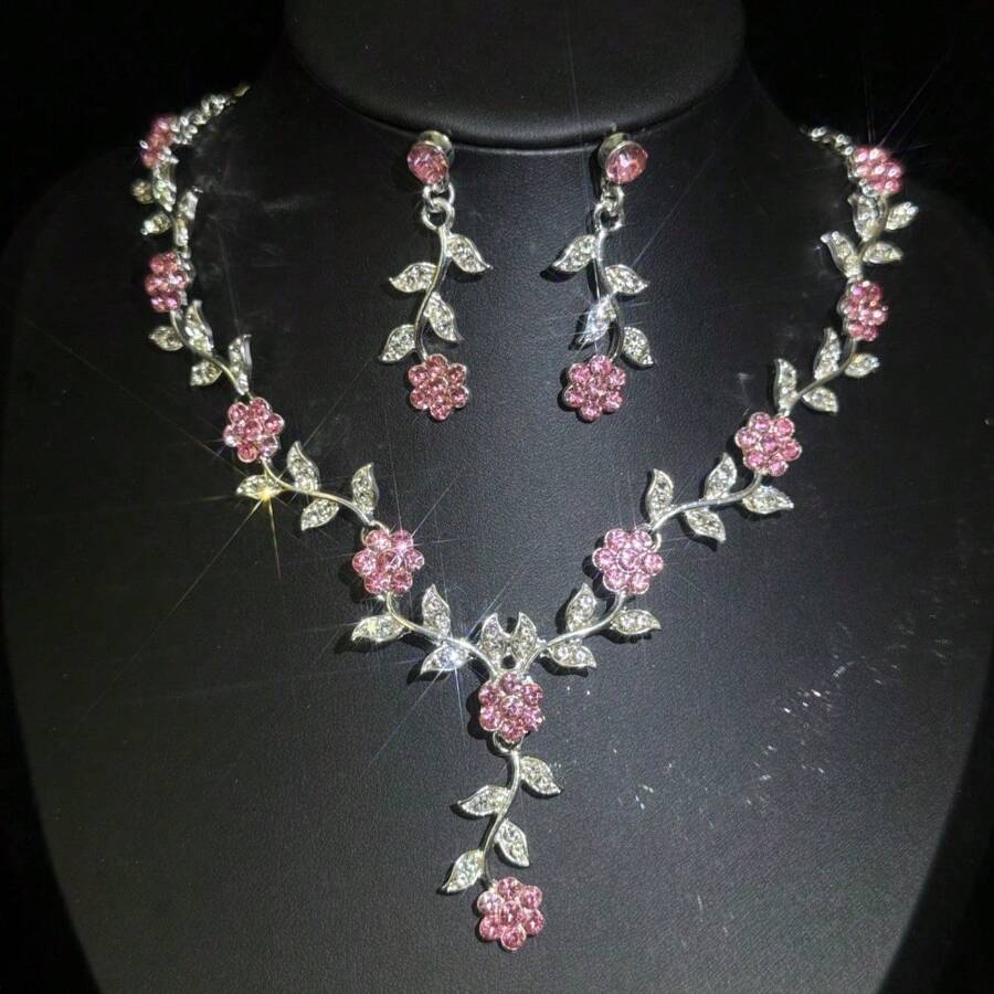 1 Set Damen Schmuckset - Halskette, Ohrringe (3 Stücke), elegantes Strass-besetztes Schmuckset, geeignet für Hochzeit, Bankett, formelle Anlässe