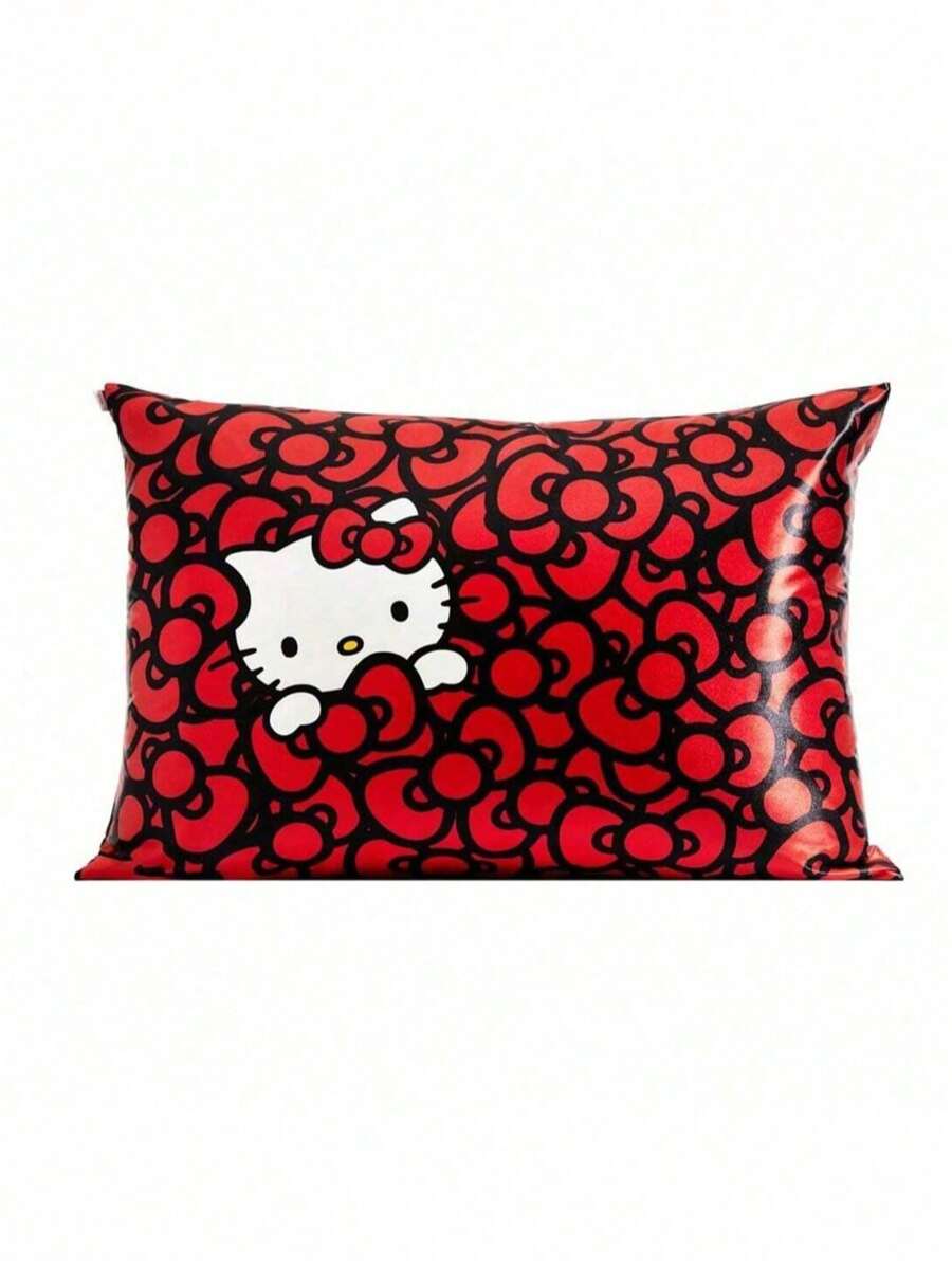 Sanrio 1 Funda de almohada de satén con cierre para el cabello y la piel con diseño de Hello Kitty en color rosa, talla grande suave que la seda, funda de almohada queen, lavable a máquina, sin arrugas, en color rosa con caras de gatitos