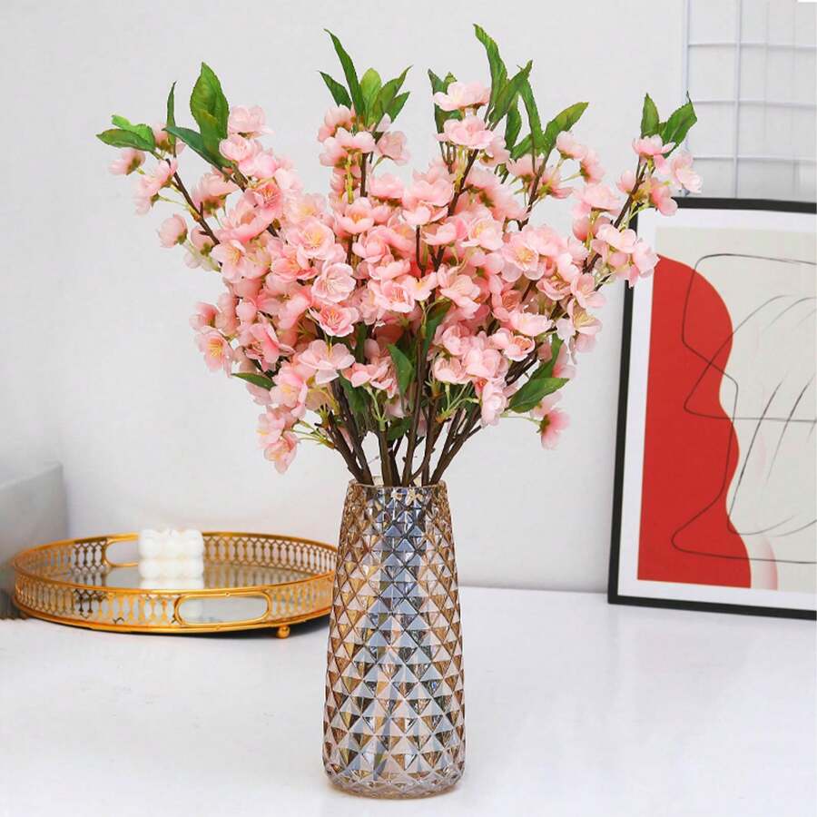 2PCS/6PCS Artificial Cherry Blossoms Peach Blossom Branches Short Branches Realistic Suitable For Home Wedding Bedroom Dining Table Office Vase Decoration