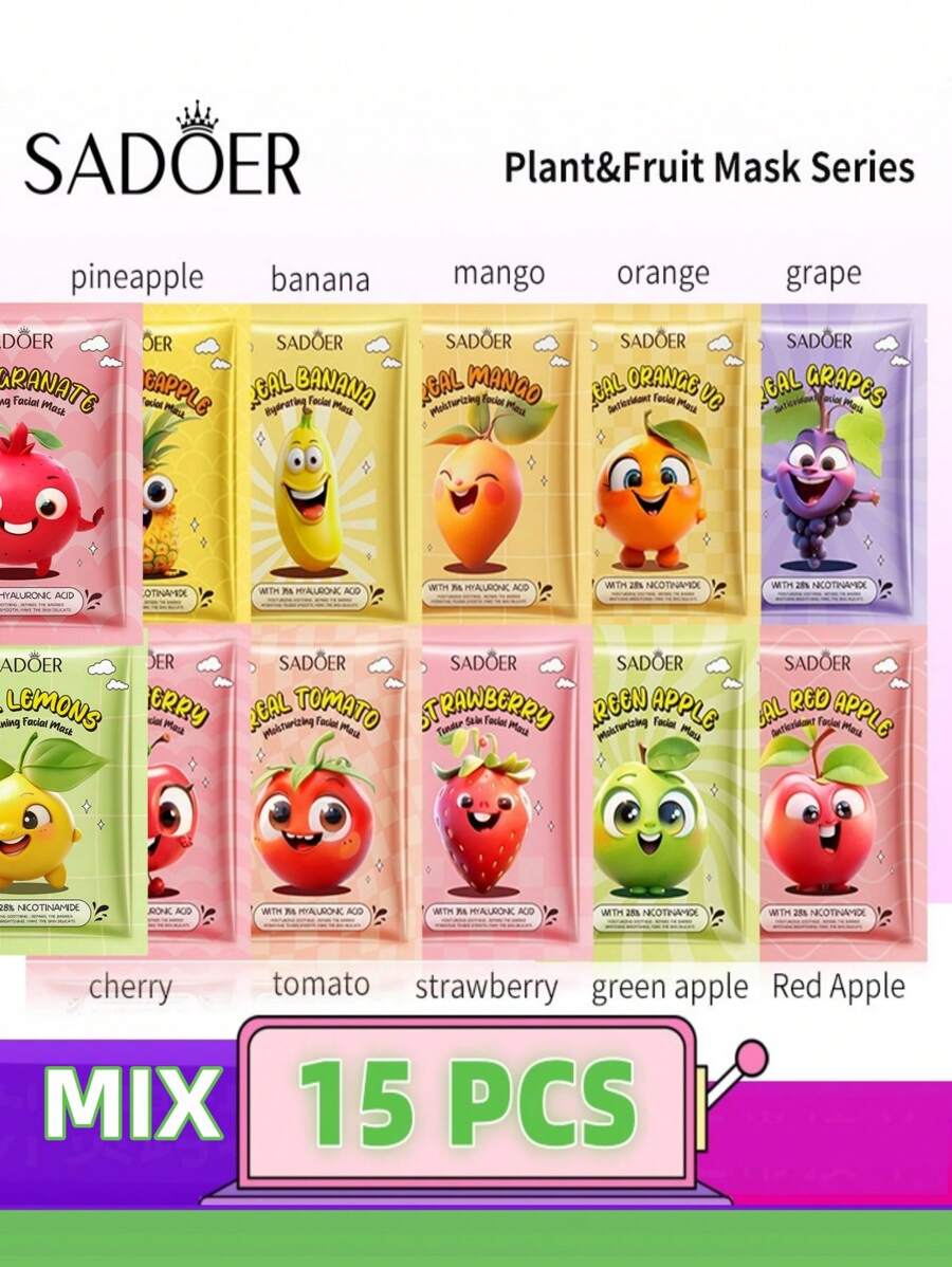 SADOER Mix 1 Peça/15 unidades/30 unidades/50 unidades Máscara Facial Hidratante com Estampas de Anime, Plantas e Frutas
