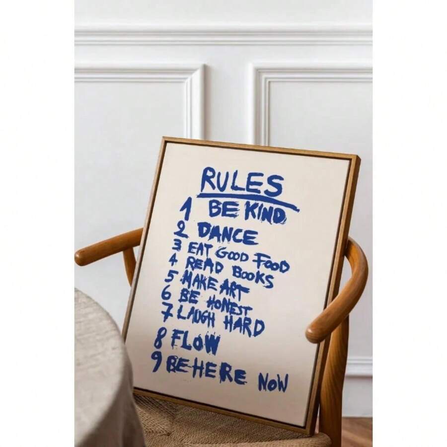1 pezzo Stampa d'arte da parete con citazioni in stile vintage blu, alfabeto e regole, estetica d'avanguardia, decorazione per camera da letto, poster su tela, con opzione cornice