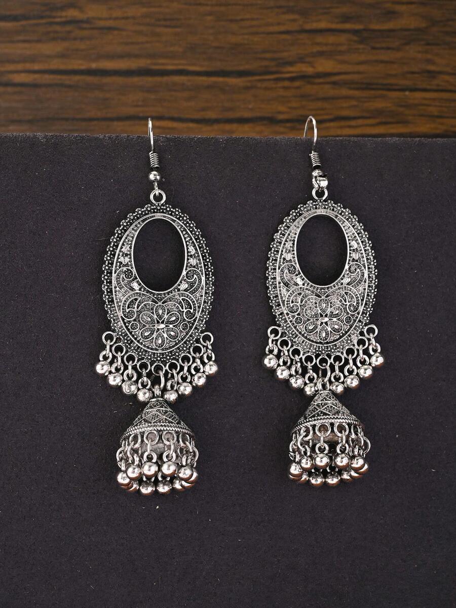 Retro Traditional Middle Eastern Style Earrings, Ancient Silver Alloy Pendant Jewelry Suitable For Women's Daily Wear