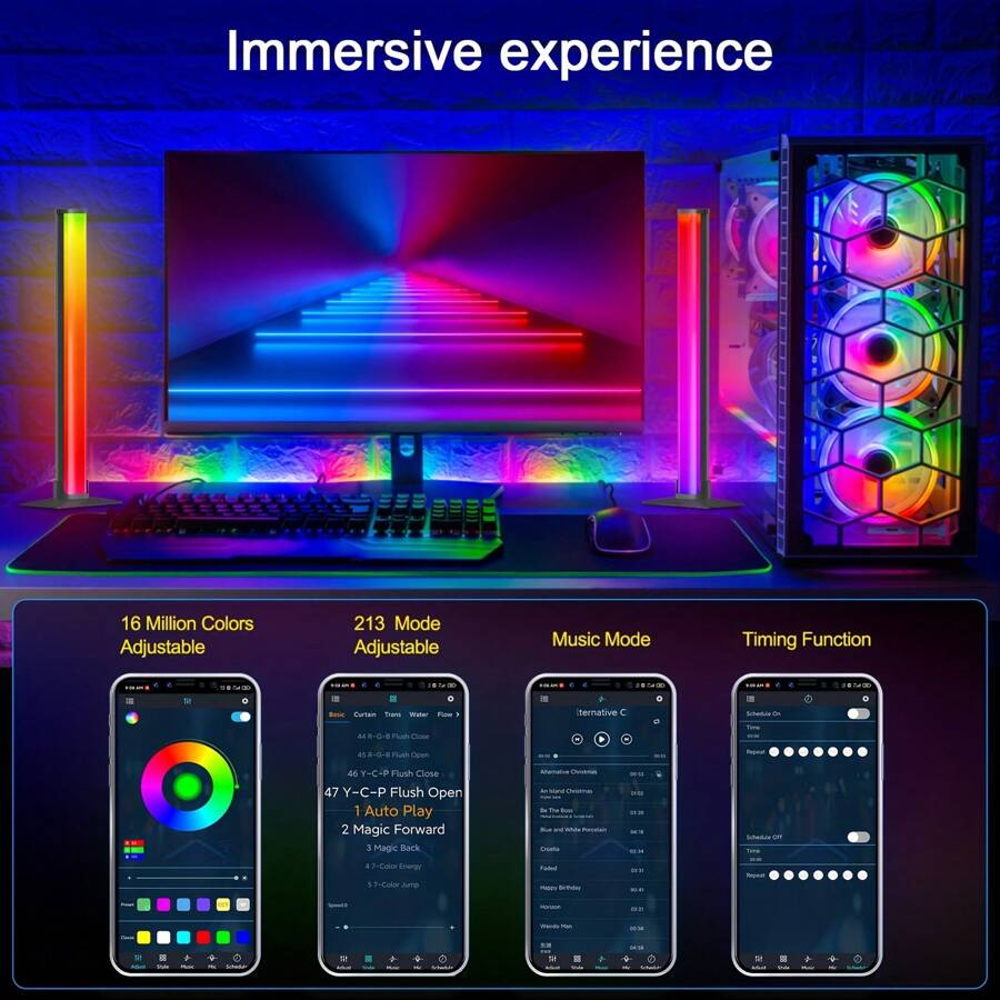 RTONTR 1 Dragging 2 Desktop Led Ambient Light TV Desktop LED Lights 30 CM Smart LED Light Strips 5V Smart LED Light Strips - Remote Control Via App, Music Synchronization PC Material For Gaming Ambiance Party Decor Christmas Gifts Living Room Camping And Other Scenarios Use