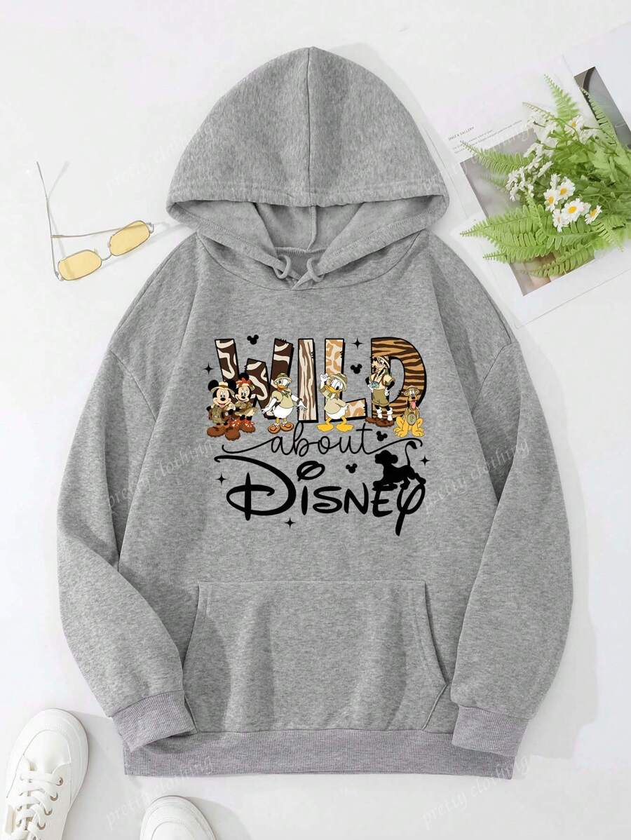 Disney Disney Authorized, Mickey Mouse Cartoon Letter Print Hooded Women's Sportswear, Sweet And Gentle Temperament Slim Fit Comfortable Hooded Sportswear, Suitable For Daily Casual Wear, Women's Hooded Sportswear, Disney Collaboration