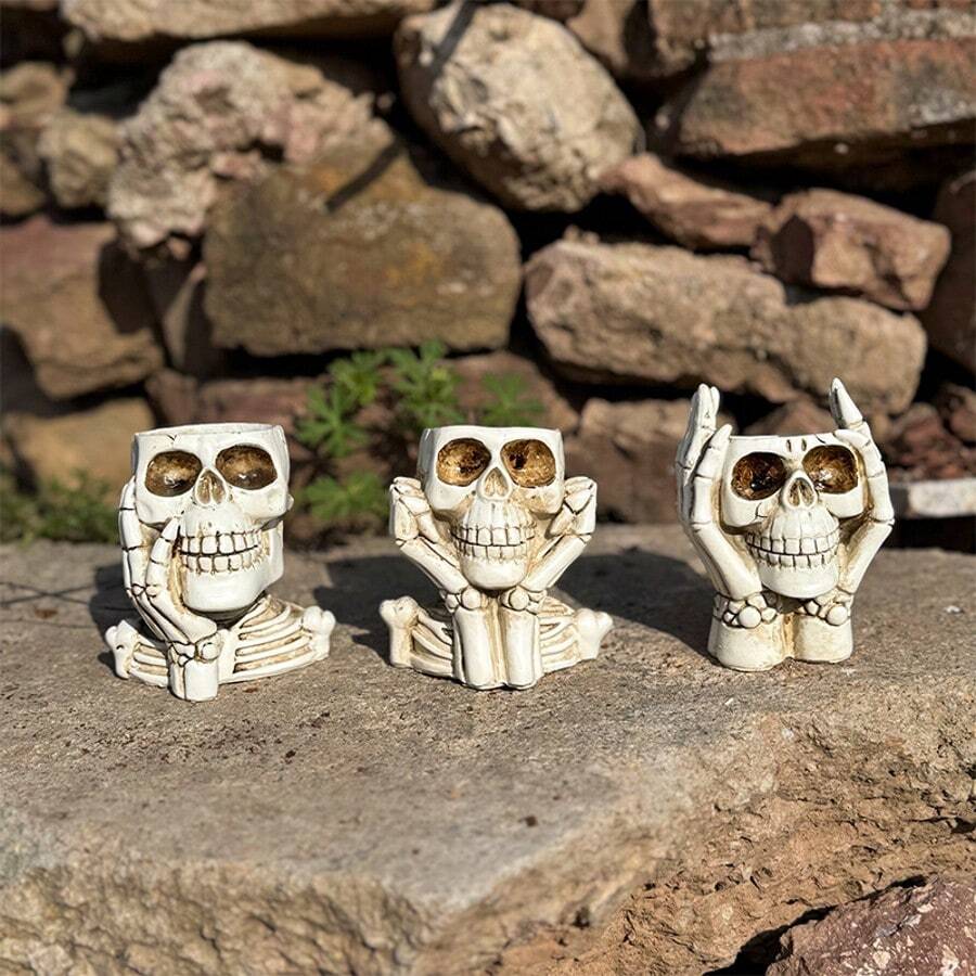 1pc Resin Skull Shaped Creative Flower Pot, Suitable For Garden And Home Plants, Home Decor Indoor Planting Supplies, Green Plant Pot, Gardening, Angel Decor, Plant Pot, Garden, Flower Pot, Garden Decor, Vase Decor