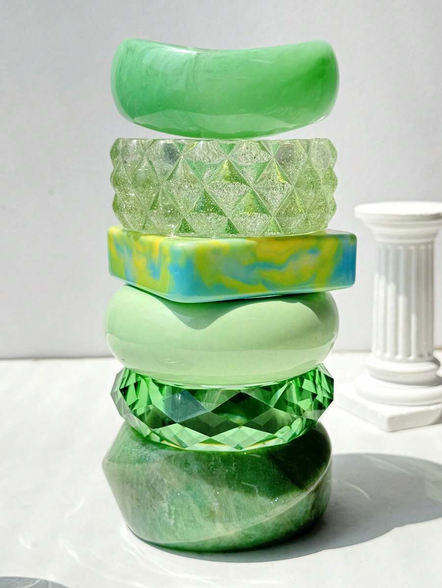 1 pieza Brazalete de resina verde asimétrico, joyería de verano de moda y versátil, adecuado para uso casual de vacaciones