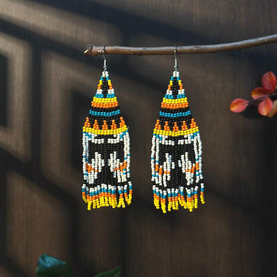 Brincos de Borla com Contas Feitos à Mão AHAYA, Estilo Boêmio Hippie com Miçangas, Brincos Pendentes com Contas de Vidro para Mulheres, Adequados para Uso Diário e Presentes de Festival para Meninas