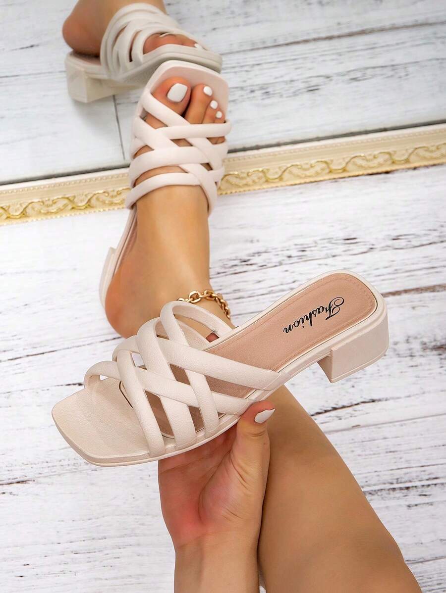 Fashion Apricot Women's Slippers, Criss-Cross Strap Sandals, Summer Holiday Shoes, Summer