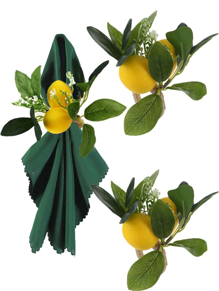4-12pcs Lifelike Lemon Napkin Rings, Suitable For Outdoor, Wedding, Home, Festival Table Decoration