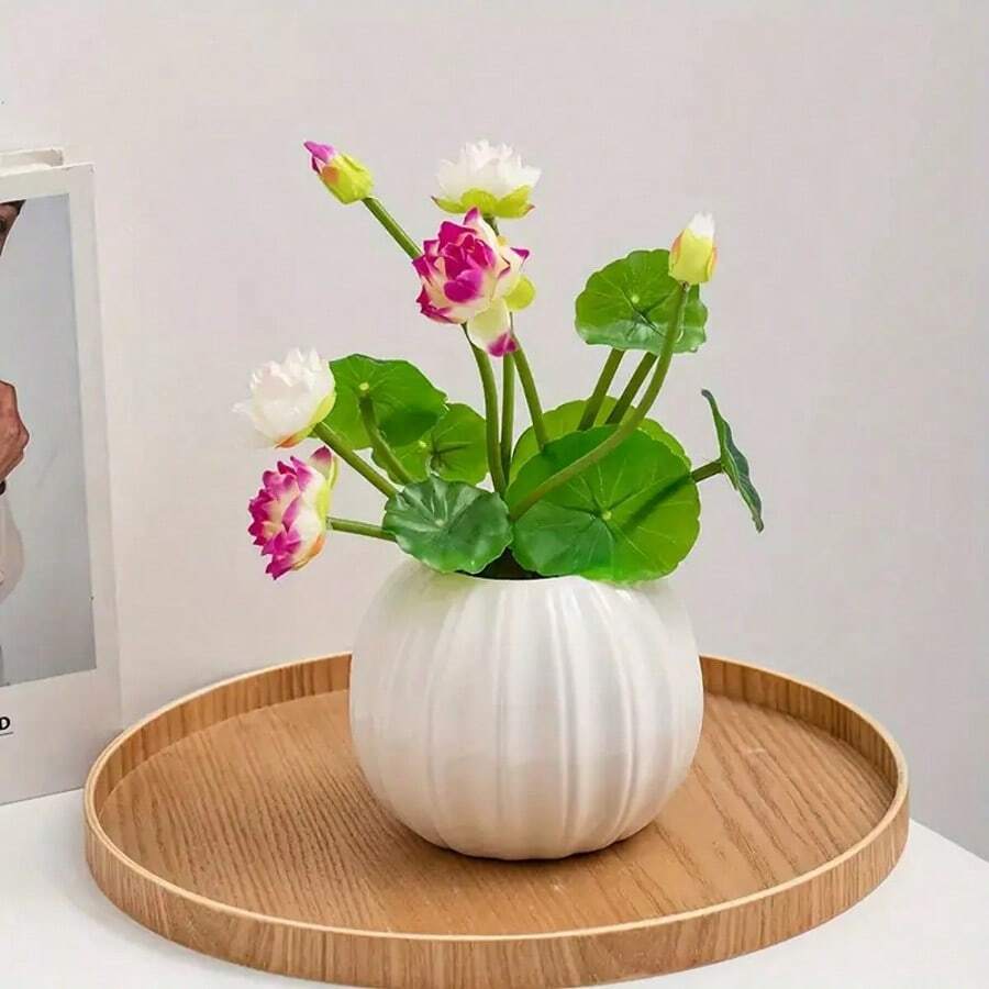 1pc Modern Ceramic Pumpkin Shaped Vase, Round Tabletop Centerpiece Decor For Living Room, Bedroom, Dining Room, Home Decoration Gift, Ideal For Family And Friends, Holiday Gift