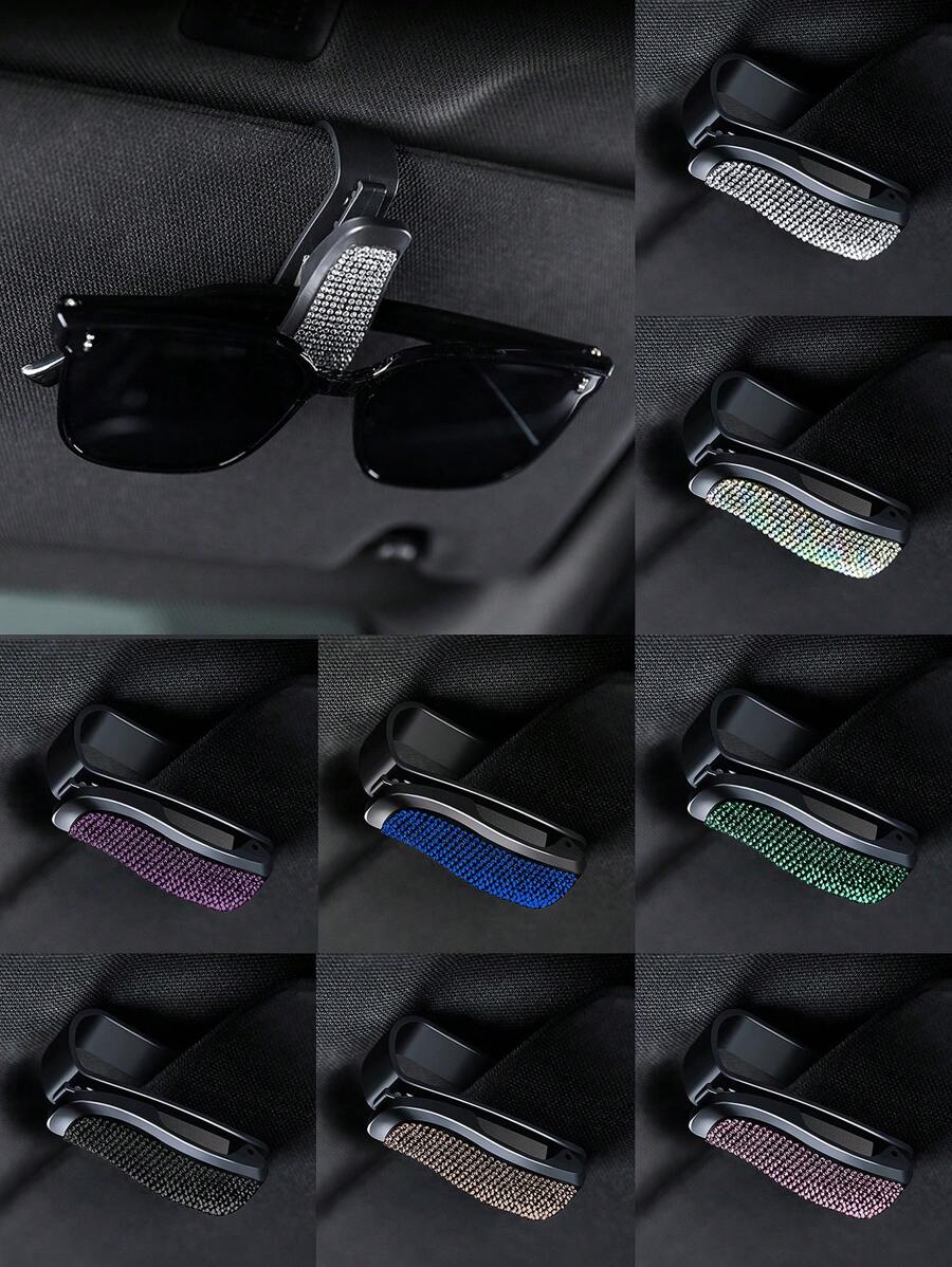 Sonnenbrillenklammer für Autos mit Strass besetzt, multifunktionales Auto Zubehör Brillenhalter für Sonnenblende mit Diamanten