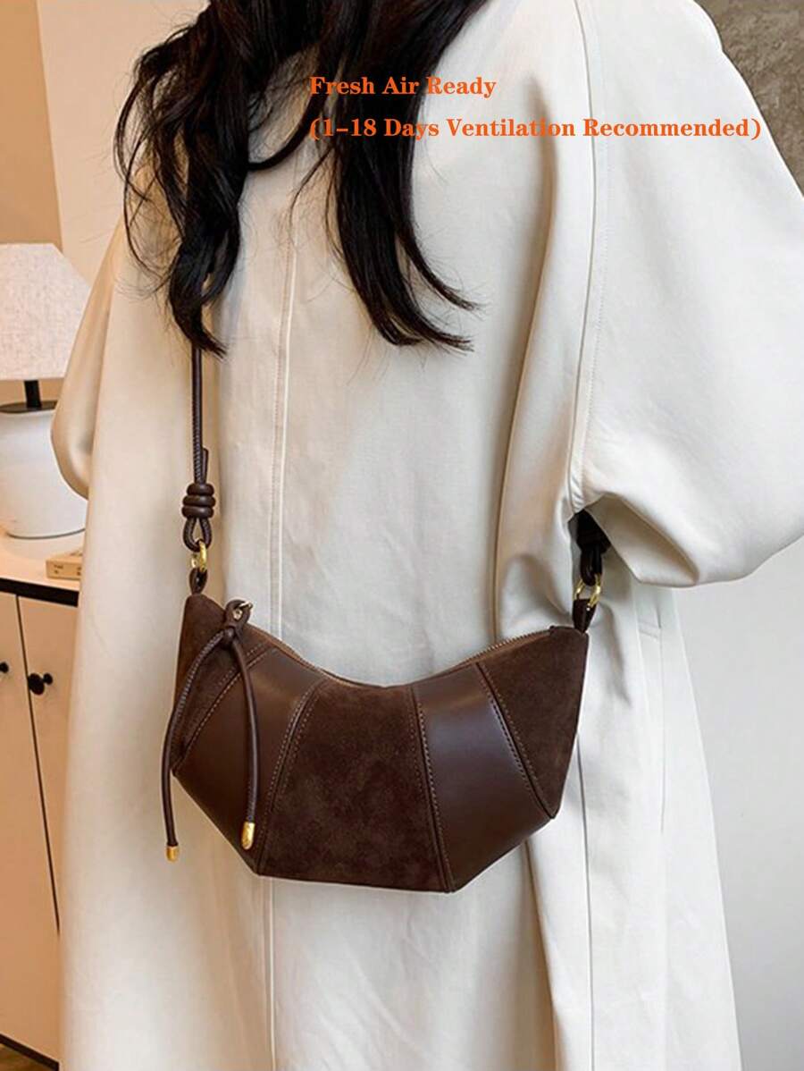 Premium Horn Design Small Crossbody Bag, Velvet Texture Fashionable Shoulder Underarm Stylish Dumpling Shaped Bag