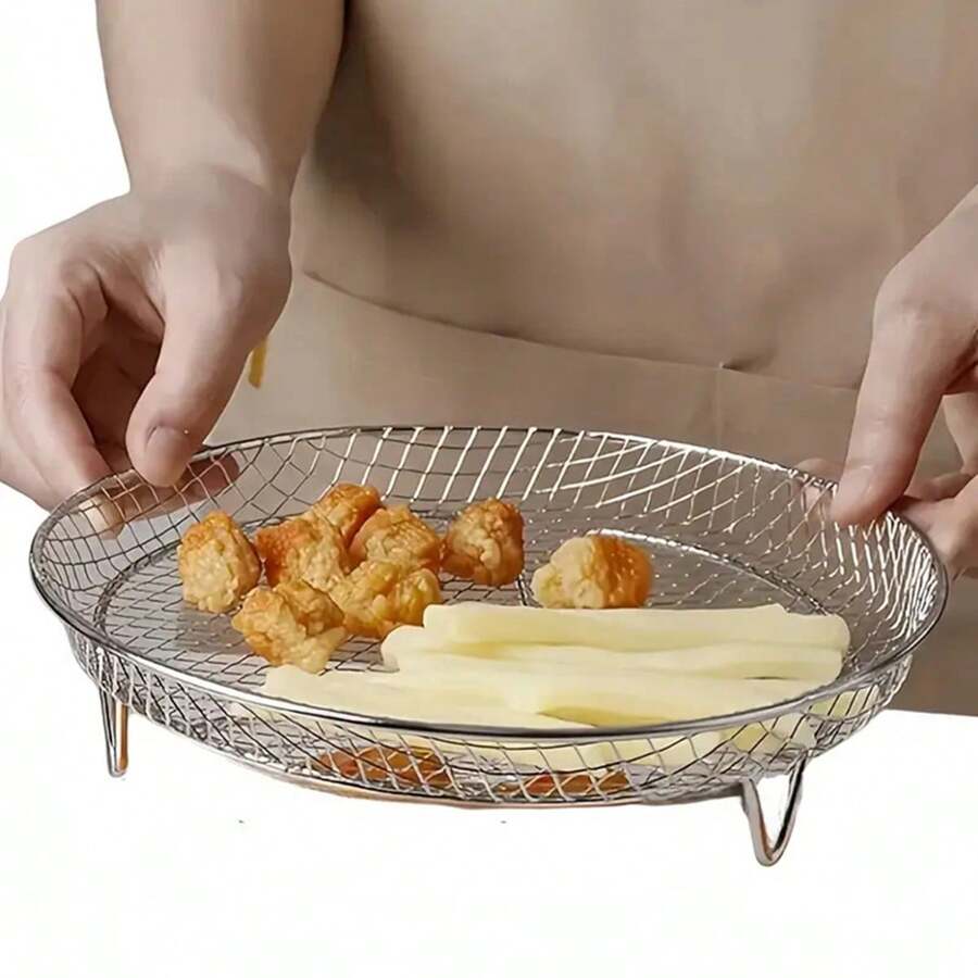 1 Set Stainless Steel Air Fryer Accessories - Round Rack, Steam Rack, Dehydrator Rack, Grill Basket And Overflow Filter - Ideal For Healthy Cooking, Multi-Layer Cooking Solution, Stainless Steel
