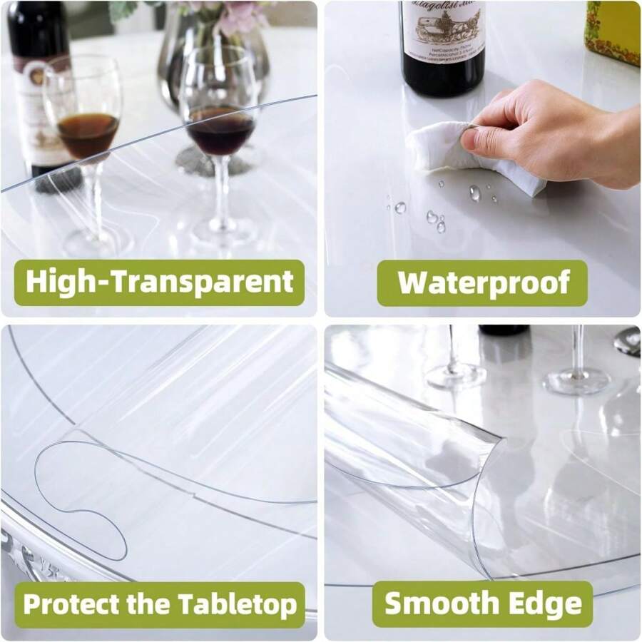 0.25mm Thick Transparent Round PVC Tablecloth, Waterproof Scratch-Resistant Heat-Resistant Table Protector Mat, Suitable For Home, Hotel, Dining Table, Coffee Table
