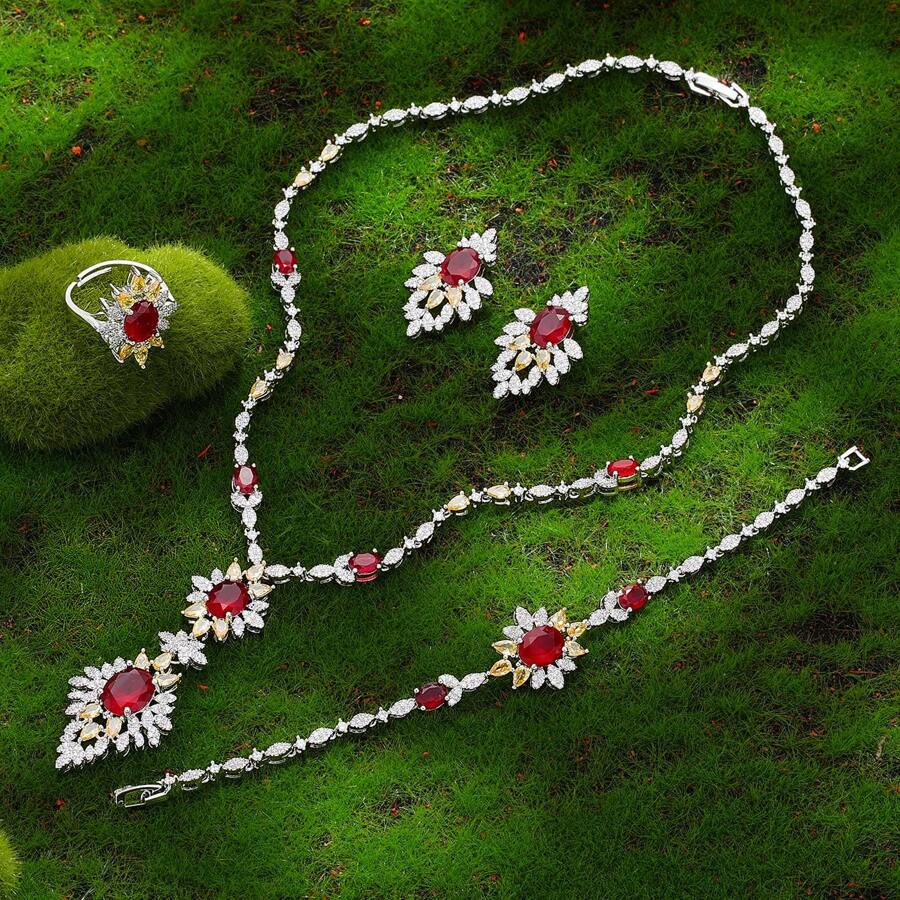 Conjunto de joias de noiva para mulheres Dubai Wedding CZ Zircônia cúbica 4 peças Joias Acessórios para festa