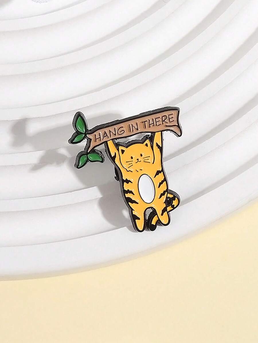 1 Stück niedliche Katze "Durchhalten" Broschen Anstecknadel, Tier Broschen Rucksack Revers Abzeichen Cartoon Tier Accessoires Schmuck Geschenk für Freunde