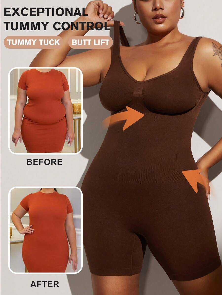 1 pieza Mono sin costuras con escultura de cintura para mujer talla grande, con soporte invisible para levantar y controlar el abdomen, para verano