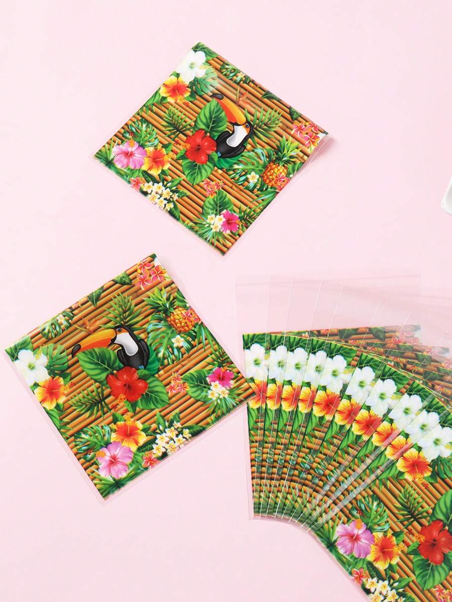 50/100 Stücke Selbstverschließende Süßigkeitenverpackung im Hawaii-Stil, Geschenktüte mit Hawaii-Vogel- und tropischem Blumenmuster, Geschenkverpackung, Hawaii-Party, Snack-/Keksverpackung, Süßigkeitenverpackung, Hawaii-Party-Deko, Sommer-Party-Deko, Geburtstagsdekoration, Bridal-Shower-Gastgeschenke, Feiertags-Party-Bedarf