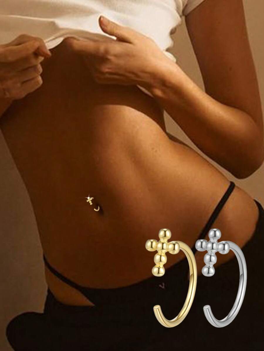 1 pièce Clou de nombril en argent sterling S925 avec une croix, de style simple et de luxe. Le meilleur cadeau pour la petite amie, la mère, les sœurs