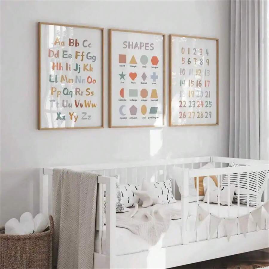 1 Stück/3 Stücke moderne bunte Buchstaben-Zahlen & Formen Wandkunst Dekor Poster, bunte Leinwanddrucke, Modeposter für Wohnzimmer, Schlafzimmer, Zuhause, Büro, Studentenbude, Wandhintergrundgestaltung, Bild optional mit Rahmen