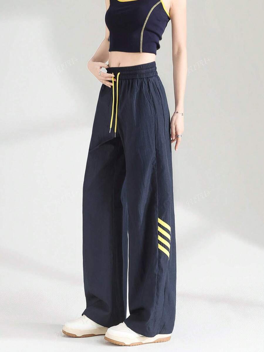 Striped Drawstring Pocket Versatile Loose Casual Fashionable Pants