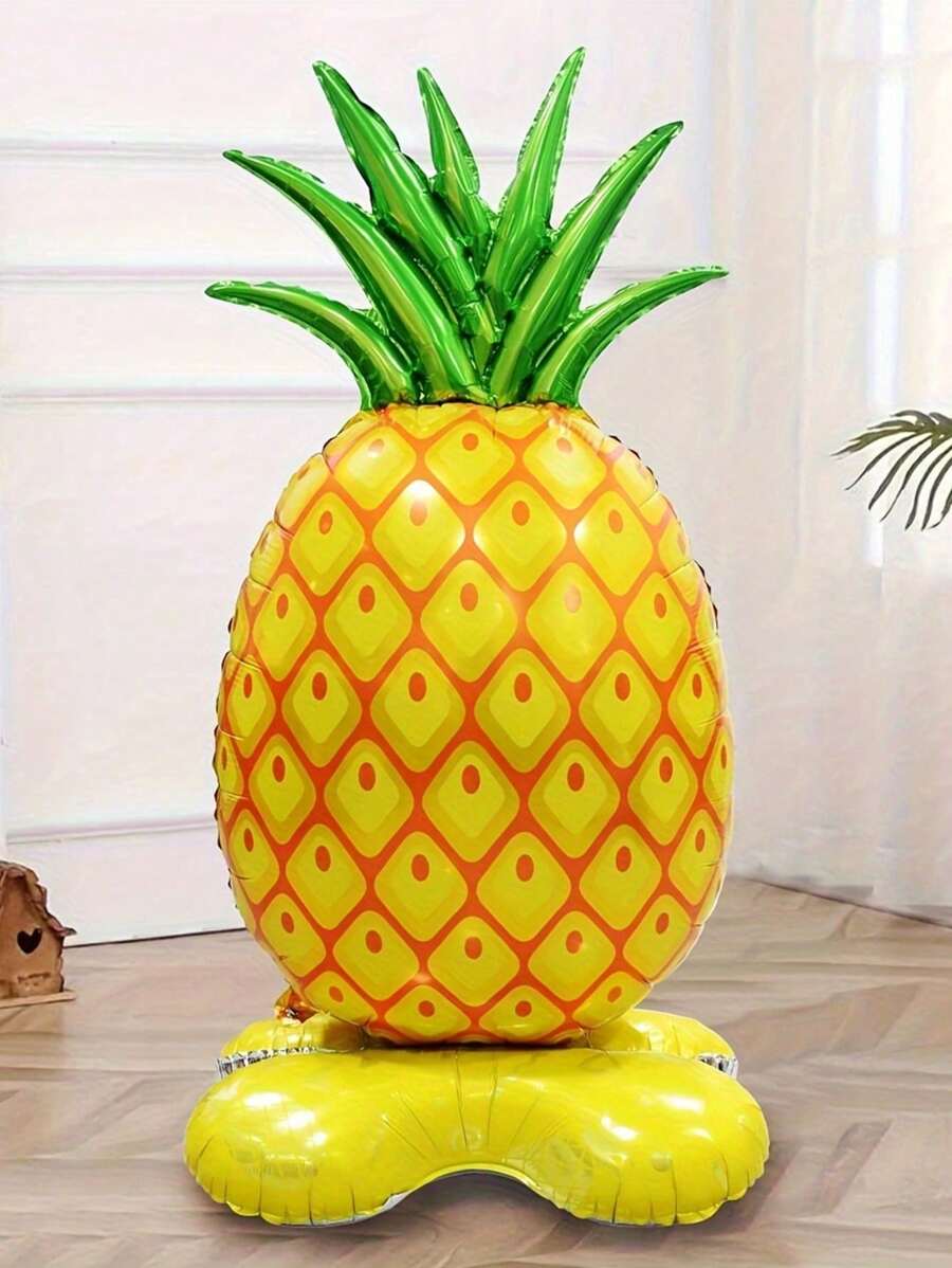 1pc Giant Pineapple Foil Balloon With Base - Summer Party Decoration, Hawaiian Theme, Suitable For Beach And Camping Parties, Tropical Party Decorations, Inflatable Tropical Decor, Summer Party Supplies