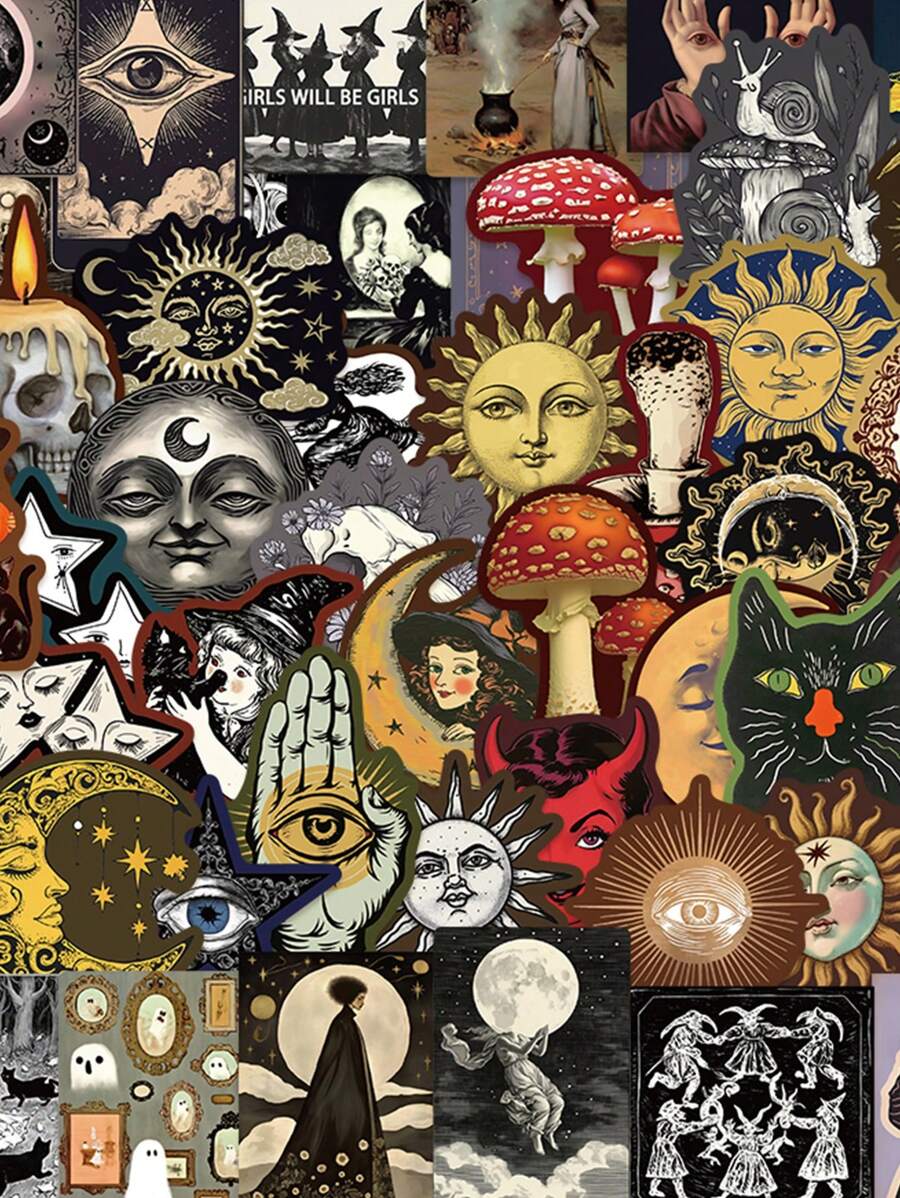 50pcs Mysterious Heavenly Curse Decorative Sticker Pack For Phone Case, Journal, Guitar, Helmet, Skateboard, Laptop, Self-Adhesive Art Decal