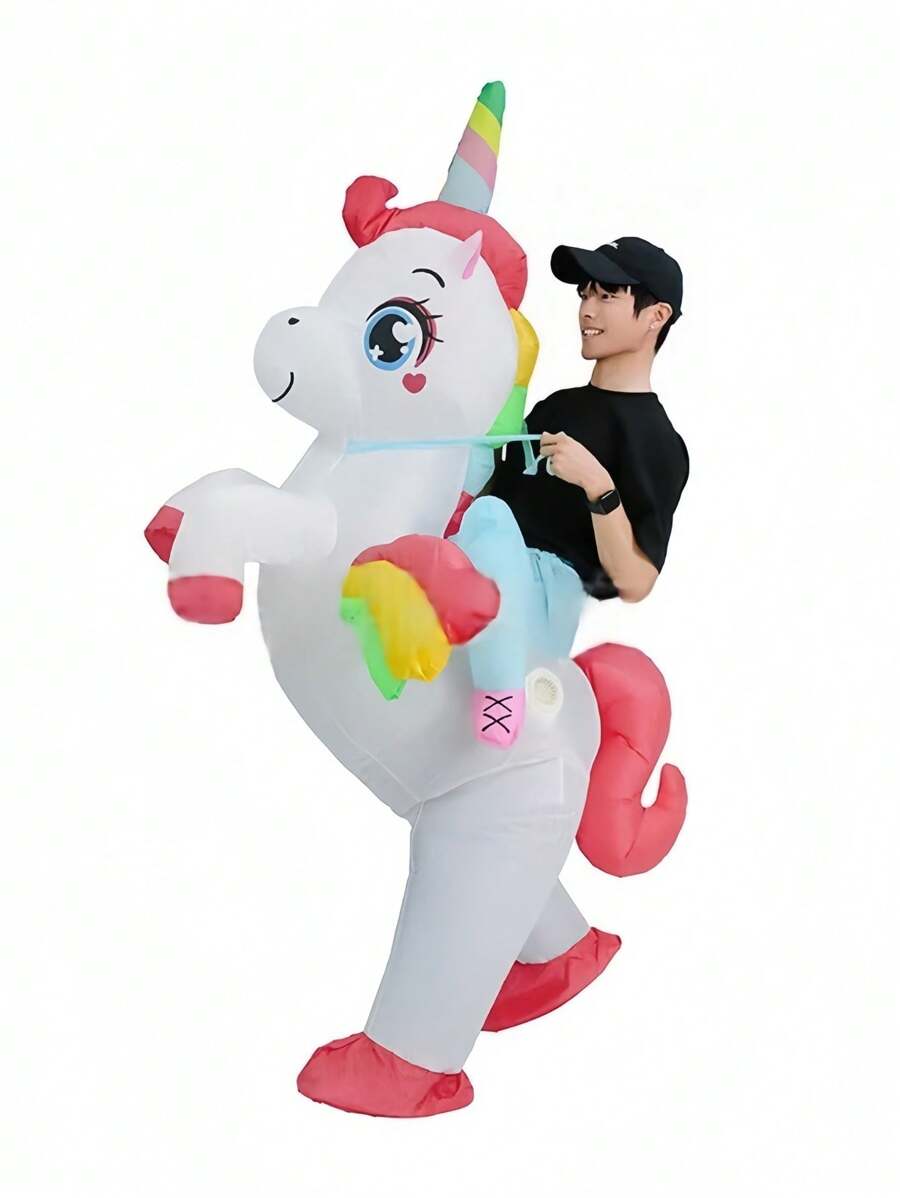 1 Stück buntes aufblasbares Einhorn Kostüm, süße Cartoon-Spaßfigur, geeignet für Halloween, Weihnachten, Feiertage, Geburtstagsfeiern, Cosplay, unisex