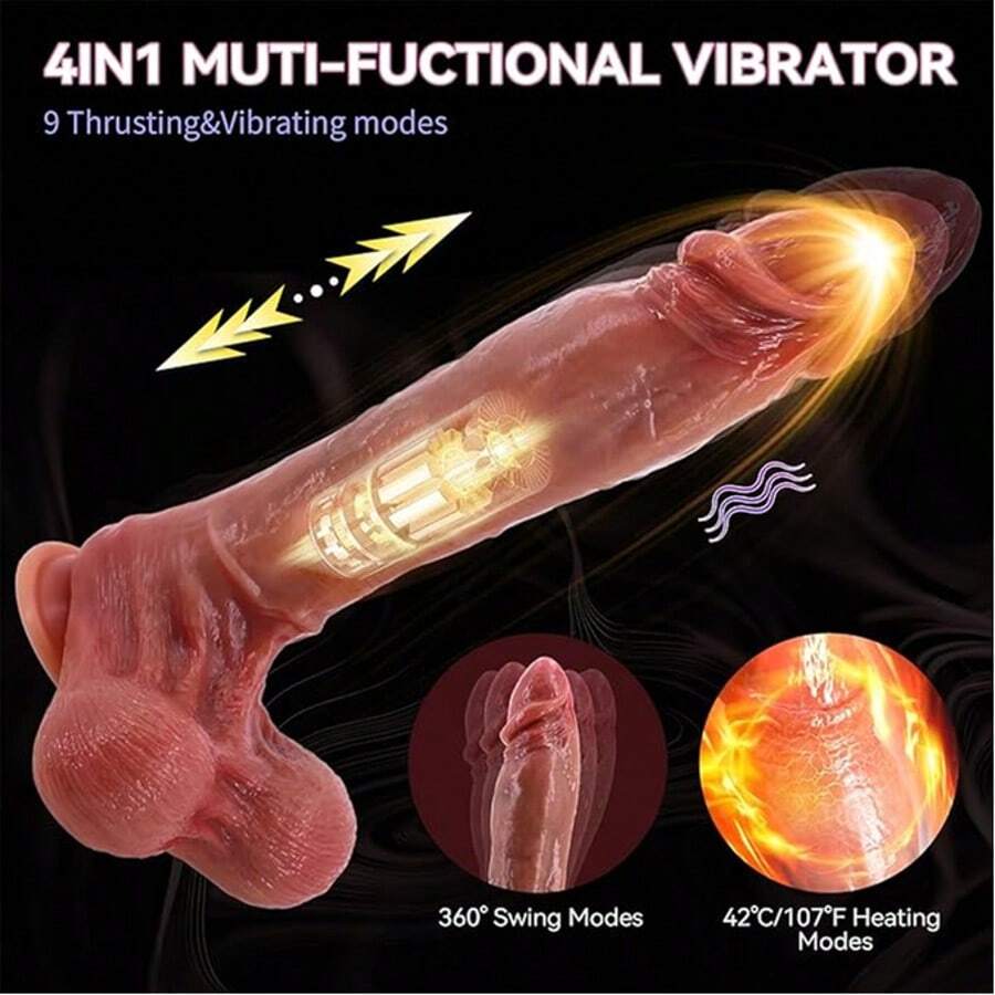 Thrusting Dildo Realistic Huge Penis Vibrator Sex Toys With Suction Cup, 4IN1 Thick Dildo With Thrusting Swing Vibrating And Heating Modes Remote Control Big Dildos Vagina Stimulation Anal Pluge For Women Men