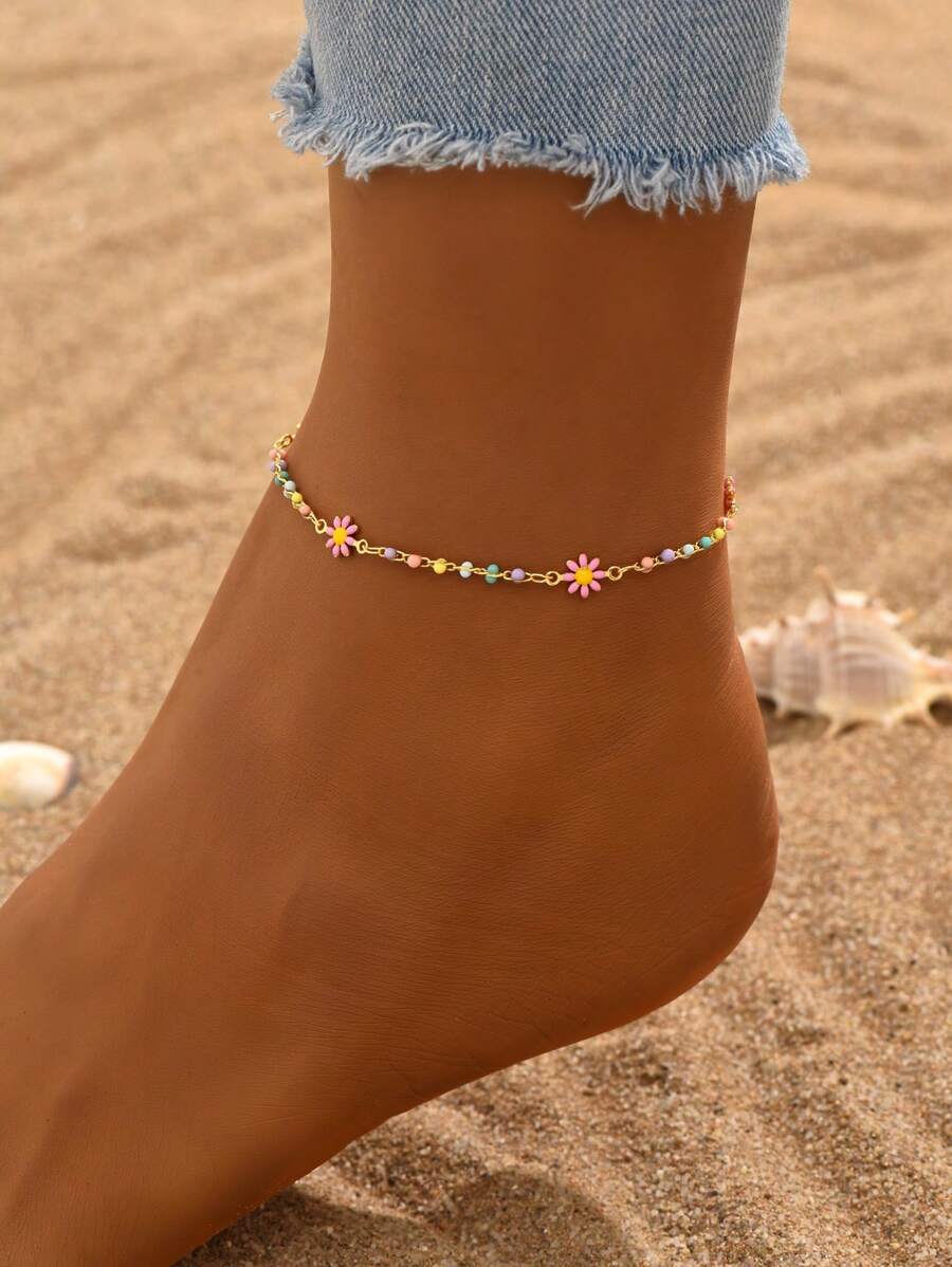 1 Peça Pulseira de Tornozelo Estilo Boho da Moda com Margarida de Cobre, Uso Diário, Acessório para Praia de Férias, Presente Ideal para Aniversário/Feriado