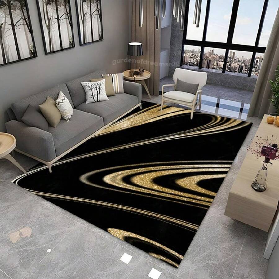 7x5ft/84x60in Marble Rug, Black Gold Rug, Area Rug, Decorative Rug, Rugs For Living Room, Gift Rug, Non Slip Rug, Home Decor Carpet, Gift For Her