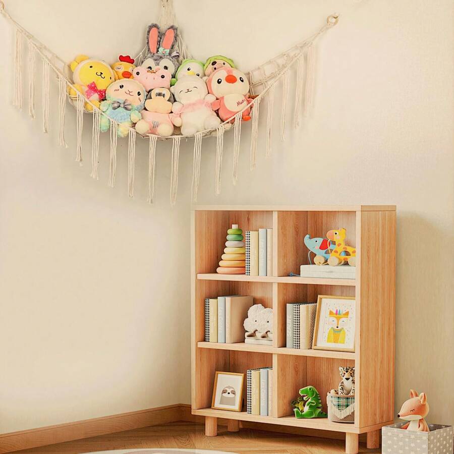 Rede para armazenamento de bichos de pelúcia ou canto de rede - Rede grande para brinquedos de pelúcia, decoração de quarto - Suporte organizador para bichos de pelúcia fofos - Rede para armazenamento de bonecas, decoração de parede para quarto, rede grande de canto de malha, suporte de armazenamento suspenso, sala de estar familiar, decoração de quarto, decoração de presente fofa e interessante